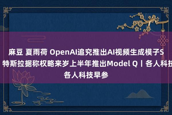 麻豆 夏雨荷 OpenAI追究推出AI视频生成模子Sora；特斯拉据称权略来岁上半年推出Model Q丨各人科技早参