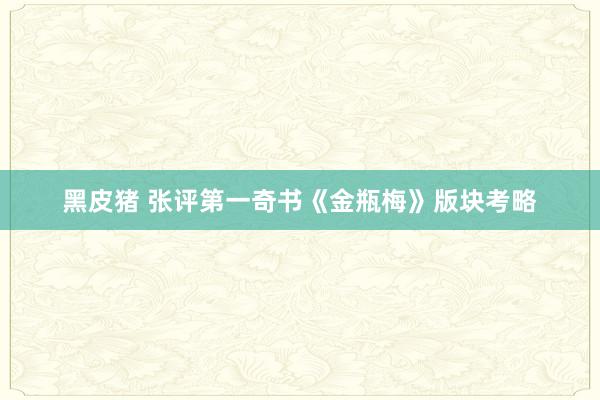 黑皮猪 张评第一奇书《金瓶梅》版块考略